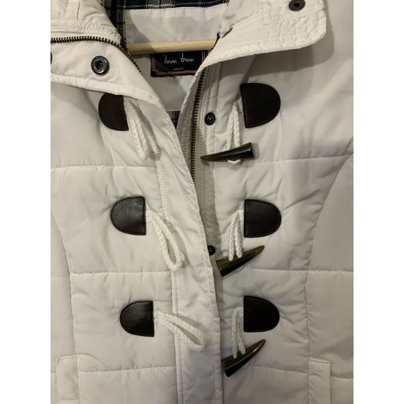 Love Tree white plaid lined women’s Sz S zipper closure hooded puffer vest - Picture 3 of 6
